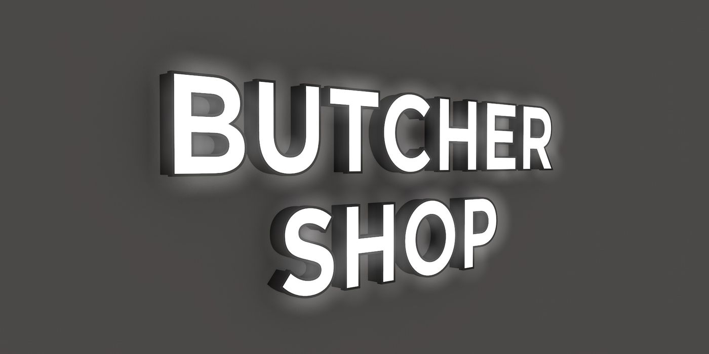 Channel letters de “BUTCHER SHOP” prendido